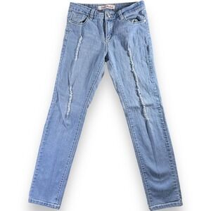 Paris Angel Jeans Womens 3/4 Light Wash Blue Distressed Retro Bootcut Pants